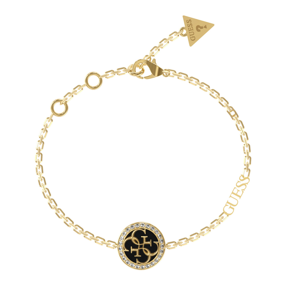 ein goldenes Armband mit einem Logo und einem Dreieck. Uhren, Ringe, Armbänder, Accessoires