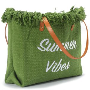 fransen shopper xl – damen tasche baumwolle grün – summer vibes