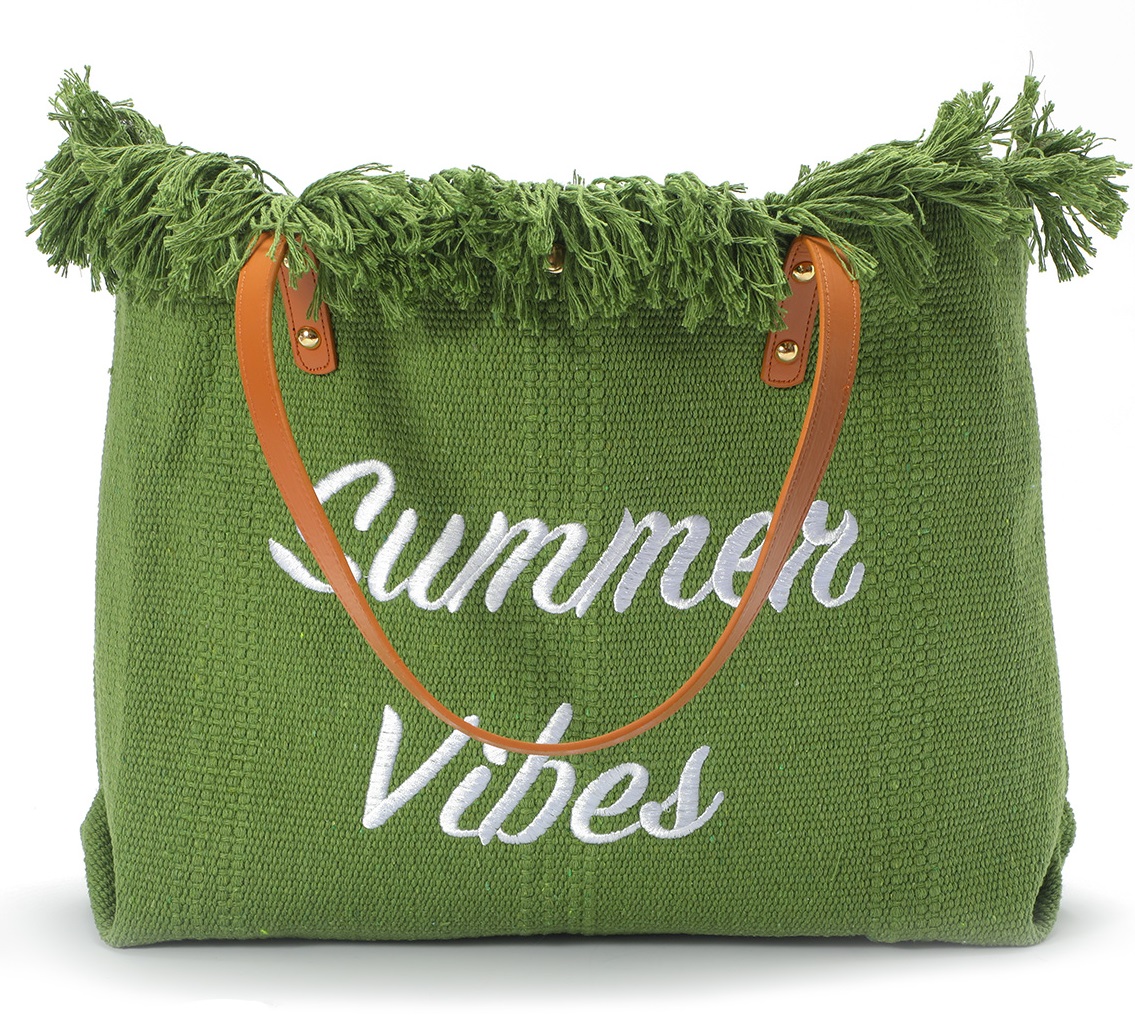 fransen shopper xl – damen tasche baumwolle grün – summer vibes