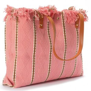 fransen shopper xl – damen tasche baumwolle pink – strandtasche groß mit henkeln