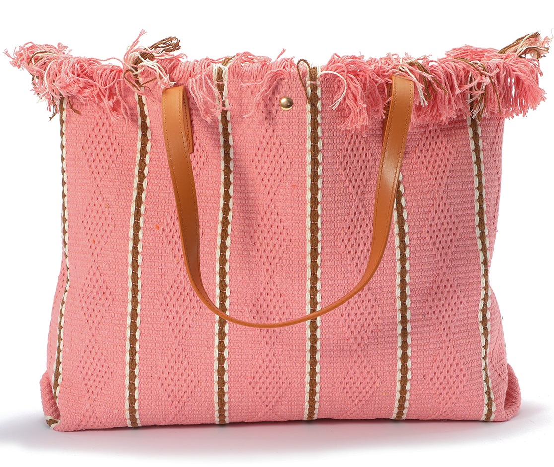 fransen shopper xl – damen tasche baumwolle pink – strandtasche groß mit henkeln